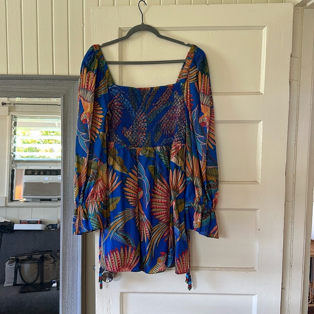 Farm rio for Anthropologie blue macaw flight dress